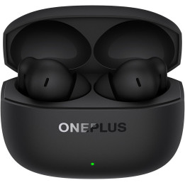 Écouteurs OnePlus Nord Buds 4 Pro noirs dans leur boîtier de charge ouvert, logo ONEPLUS et témoin vert