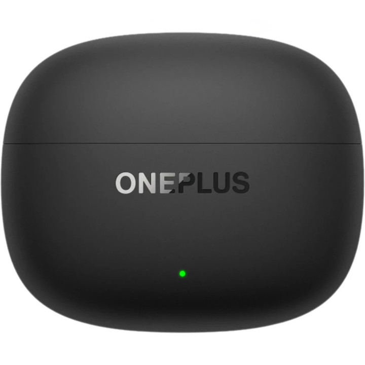 Boîtier de charge fermé des OnePlus Nord Buds 4 Pro, logo ONEPLUS et témoin de charge vert