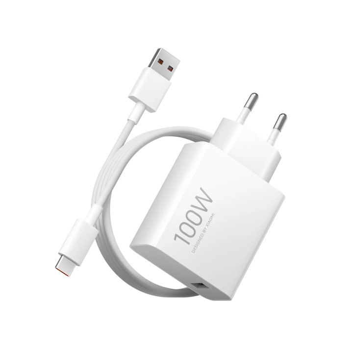 Chargeur Xiaomi 100W avec son câble USB-A vers USB-C enroulé
