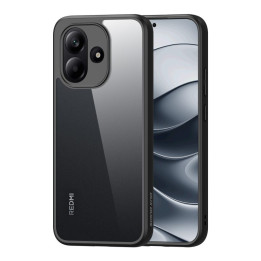 Redmi Note 17 noir dans sa coque Dux Ducis à dos transparent givré et contour noir, vu de dos et de profil