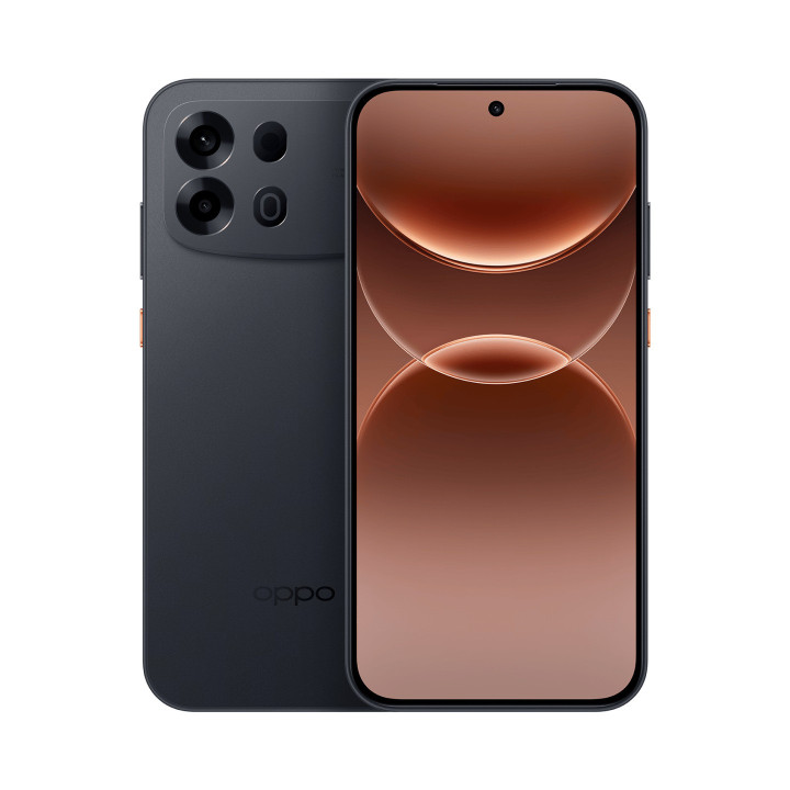 Oppo A7 Pro Max 5G noir de dos et de face, double capteur photo 50 Mpx et écran AMOLED 120 Hz