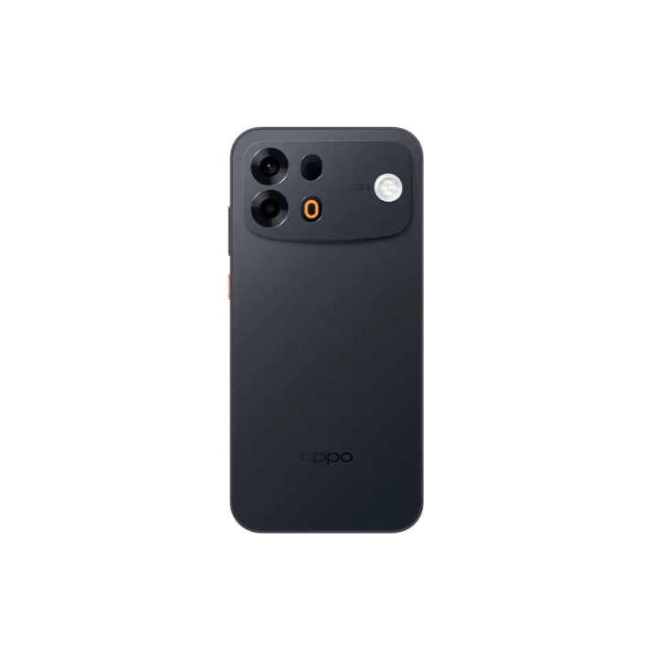 Oppo A7 Pro Max 5G noir vu de dos, module photo à double capteur 50 Mpx et flash