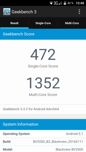 Blackview BV2000 benchmark Geekbench 3