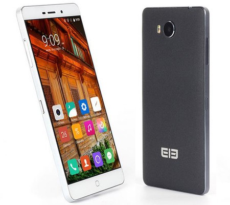 L'Elephone P9000 Lite vu de face, écran allumé affichant 9:09, et de dos en noir texturé