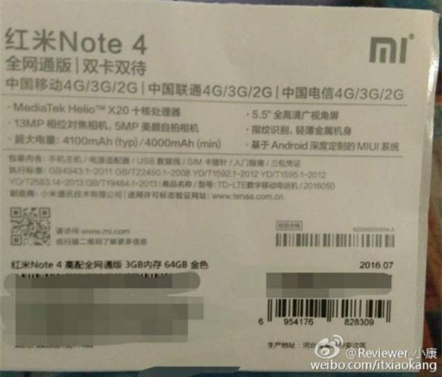 jolie fuite sur les specs du Xiaomi Redmi Note 4