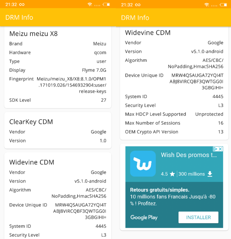 DRM info Widevine