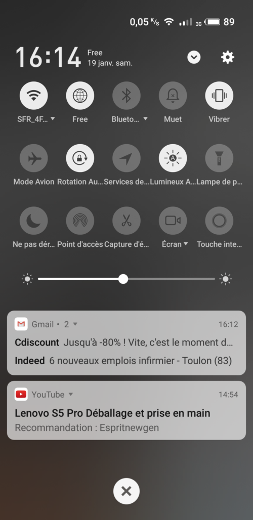 Panneau des notifications