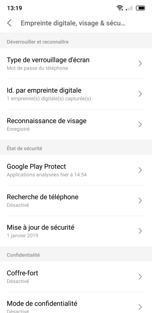 Paramètres de déverrouillage