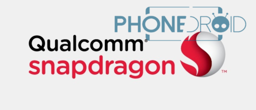 Logotype Qualcomm Snapdragon, accompagné du filigrane PhoneDroid, sur fond gris clair
