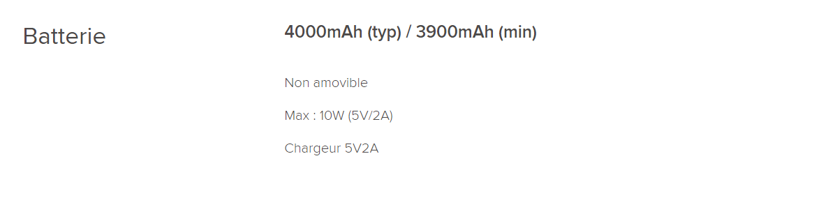 Caractéristiques de la batterie du Redmi 7