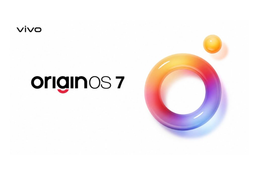 Visuel officiel d'OriginOS 7, la nouvelle interface de Vivo, avec son anneau en dégradé orange, rose et bleu