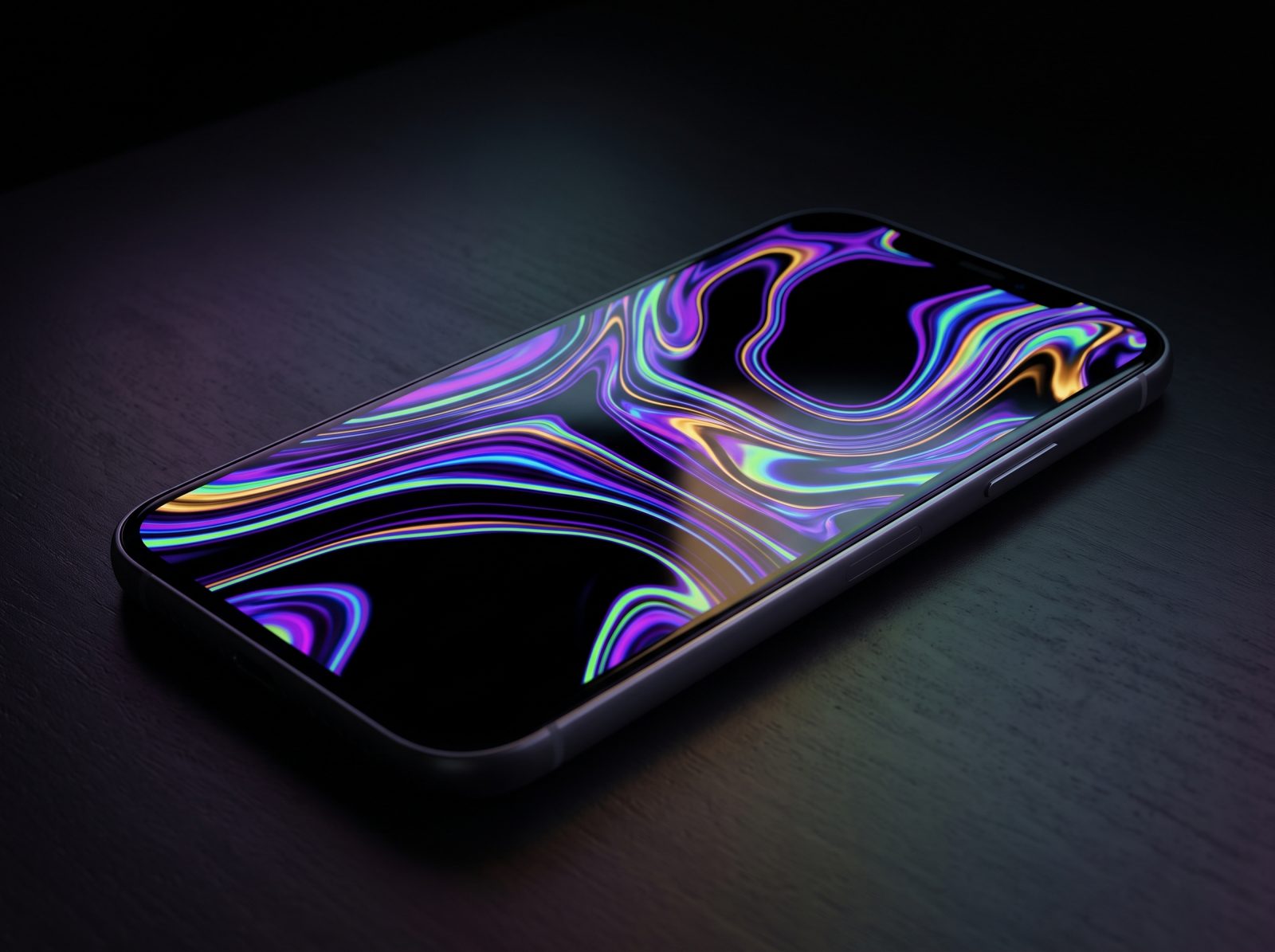 L’écran OLED d’un smartphone aux couleurs vives, vu de biais